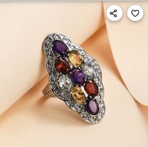 🆕️ Size 5 Multi Genuine Gemstone Cluster Ring In Stainless Steel